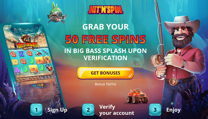 Verify your HitnSpin account and receive 50 FS on Big Bass Splash! 